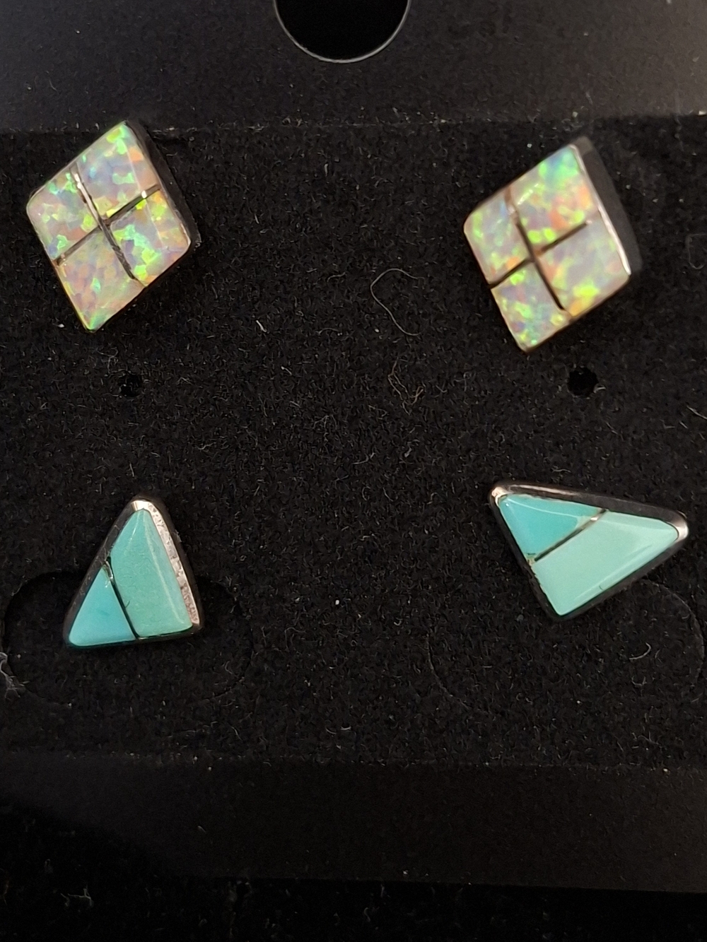 Opal and Turquoise Triangle & Square Stud Earring Set